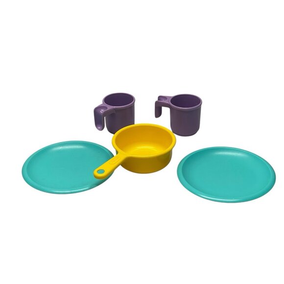 Little Tikes Plates, Cups, Pan 1990s Made In The USA - Picture 2 of 9